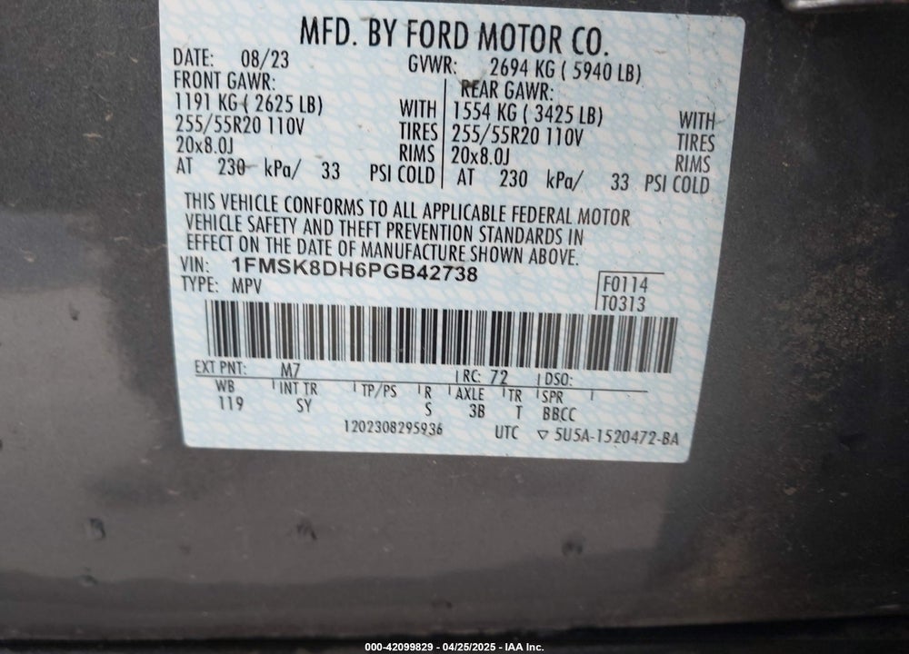 2023 FORD EXPLORER VIN: 1FMSK8DH6PGB42738