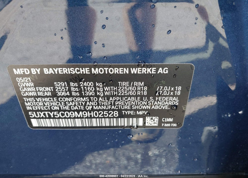 2021 BMW X3 VIN: 5UXTY5C09M9H02528