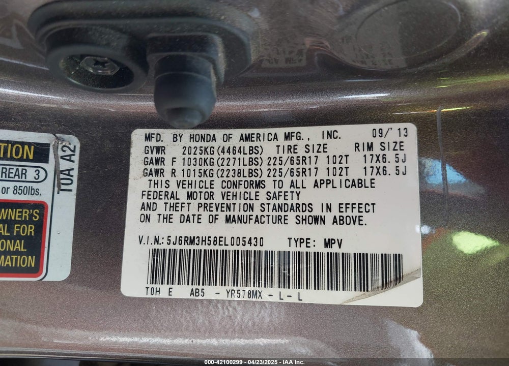 2014 HONDA CR-V EX VIN: 5J6RM3H58EL005430