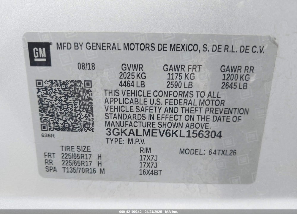 2019 GMC TERRAIN VIN: 3GKALMEV6KL156304
