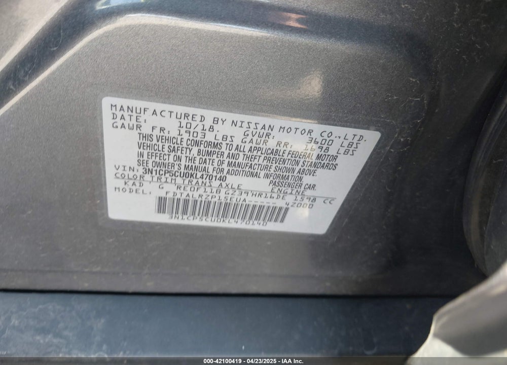 2019 NISSAN KICKS VIN: 3N1CP5CU0KL470140