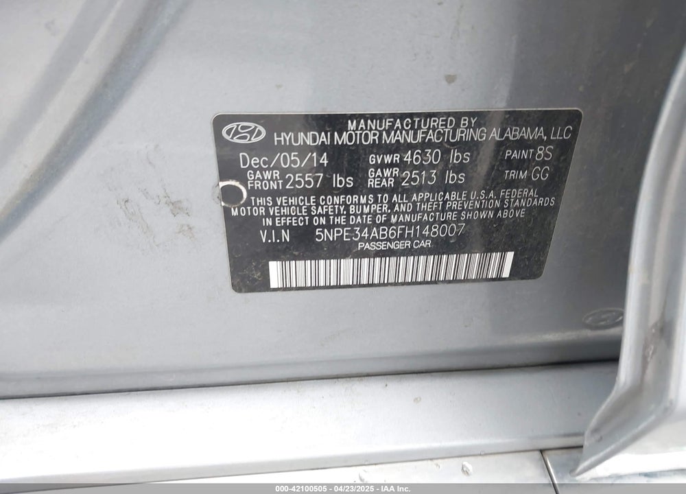 2015 HYUNDAI SONATA VIN: 5NPE34AB6FH148007
