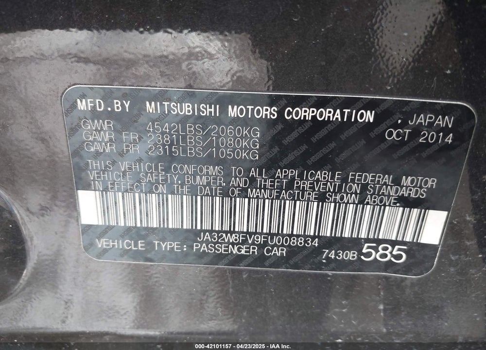 2015 MITSUBISHI LANCER EVOLUTION GSR VIN: JA32W8FV9FU008834