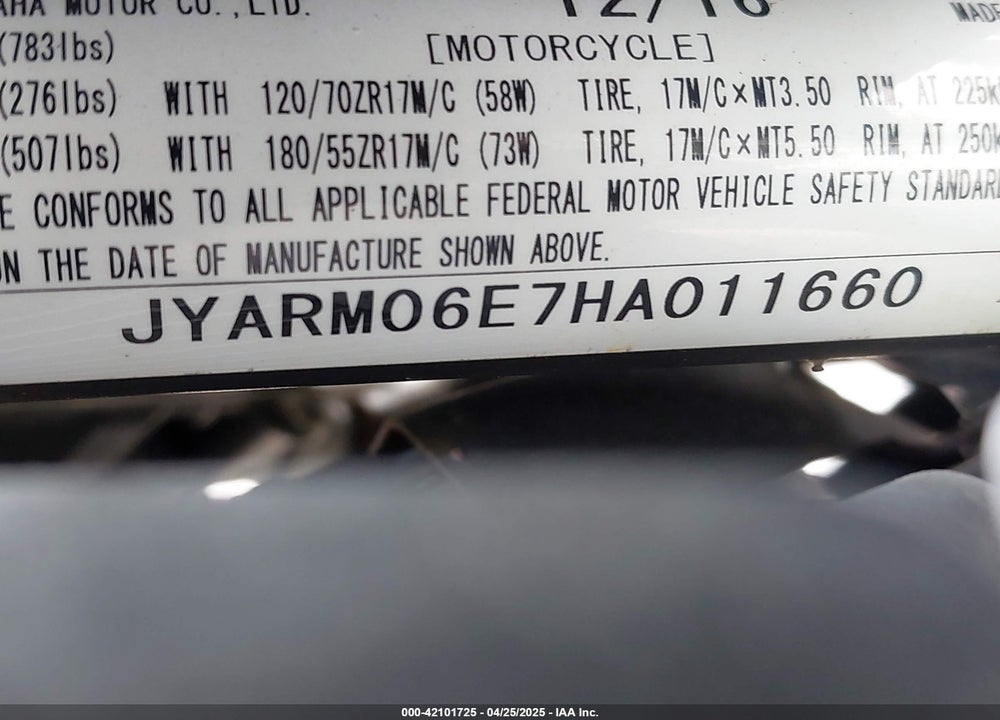 2017 YAMAHA FZ07 VIN: JYARM06E7HA011660