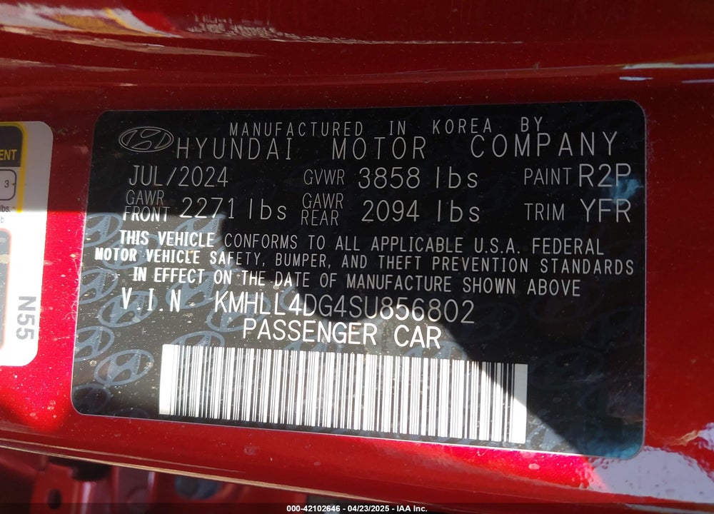 2025 HYUNDAI ELANTRA VIN: KMHLL4DG4SU856802