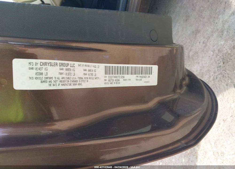 2013 FIAT 500 VIN: 3C3CFFAR0DT513290