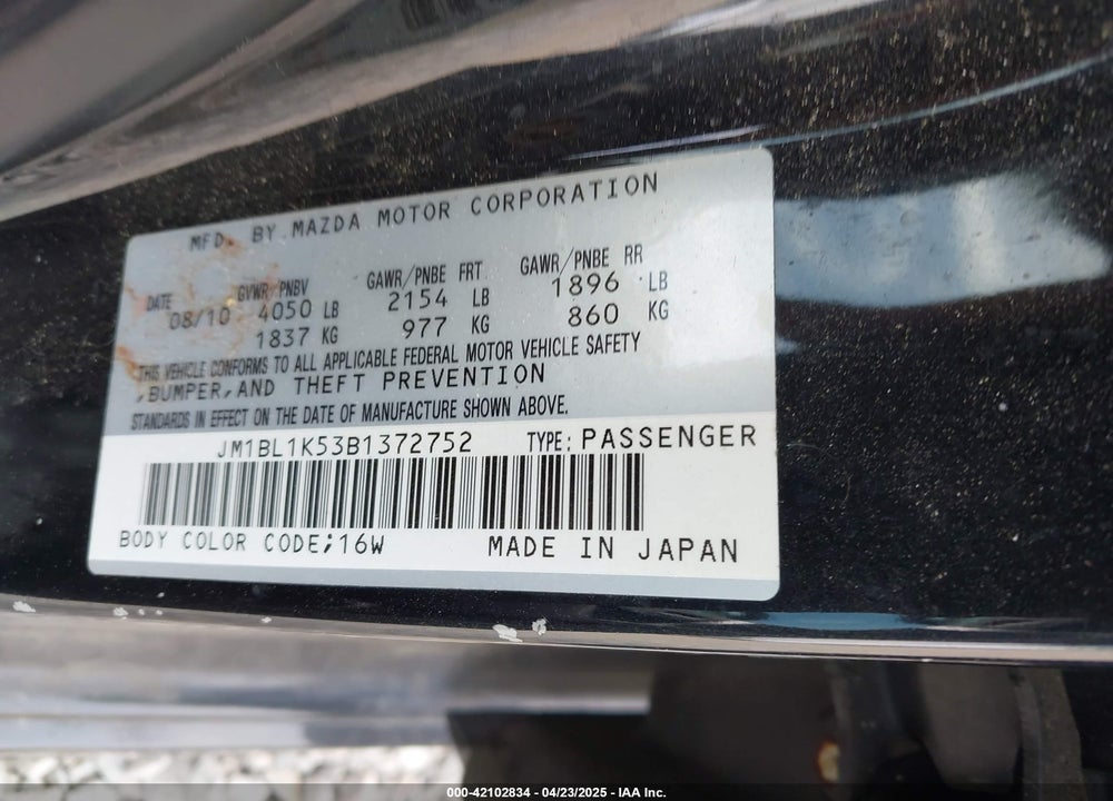 2011 MAZDA 3 S SPORT VIN: JM1BL1K53B1372752