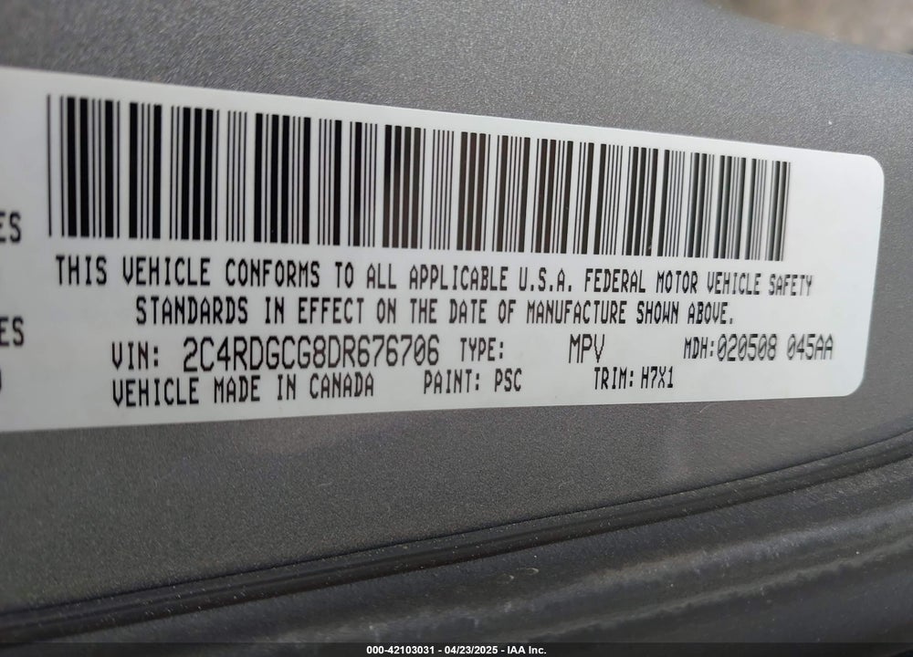2013 DODGE GRAND CARAVAN SXT VIN: 2C4RDGCG8DR676706
