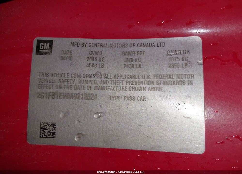 2010 CHEVROLET CAMARO VIN: 2G1FB1EV0A9212024