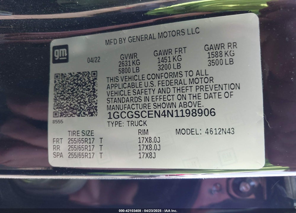2022 CHEVROLET COLORADO 2WD SHORT BOX LT VIN: 1GCGSCEN4N1198906