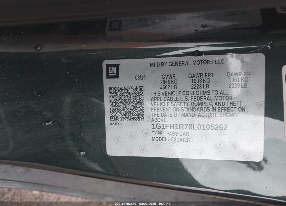 2020 CHEVROLET CAMARO RWD 2SS VIN: 1G1FH1R78L0105262