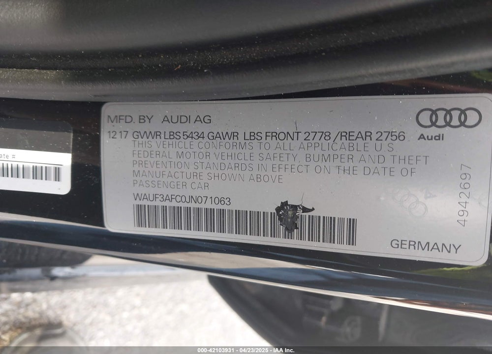 2018 AUDI A6 VIN: WAUF3AFC0JN071063