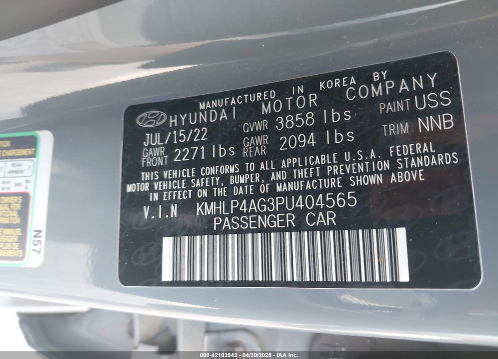 2023 HYUNDAI ELANTRA VIN: KMHLP4AG3PU404565