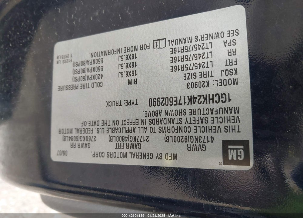 2007 CHEVROLET SILVERADO 2500HD VIN: 1GCHK24K17E602990
