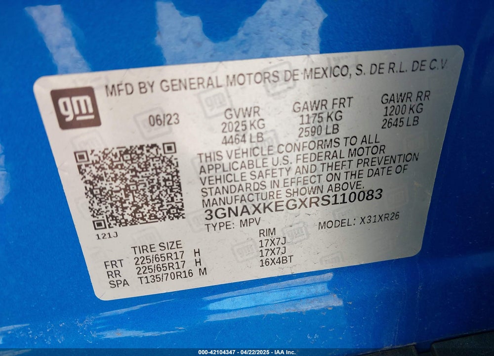 2024 CHEVROLET EQUINOX VIN: 3GNAXKEGXRS110083
