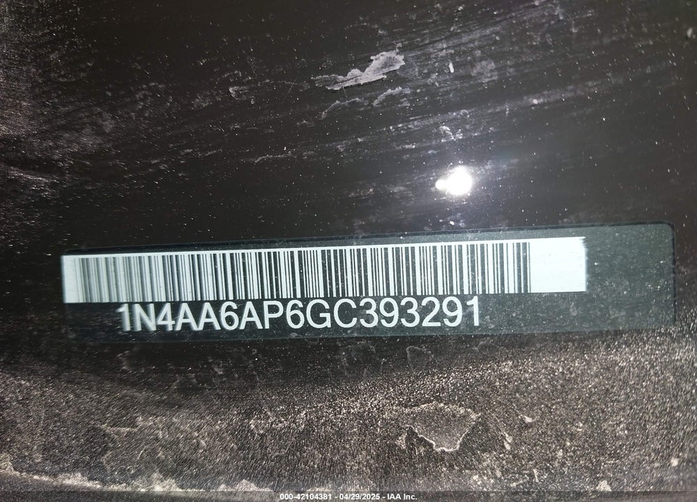 2016 NISSAN MAXIMA VIN: 1N4AA6AP6GC393291