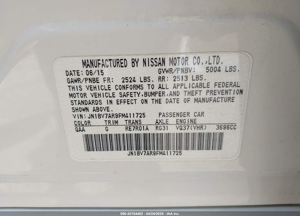 2015 INFINITI Q50 VIN: JN1BV7AR9FM411725