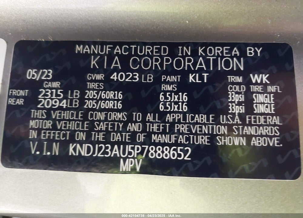 2023 KIA SOUL VIN: KNDJ23AU5P7888652