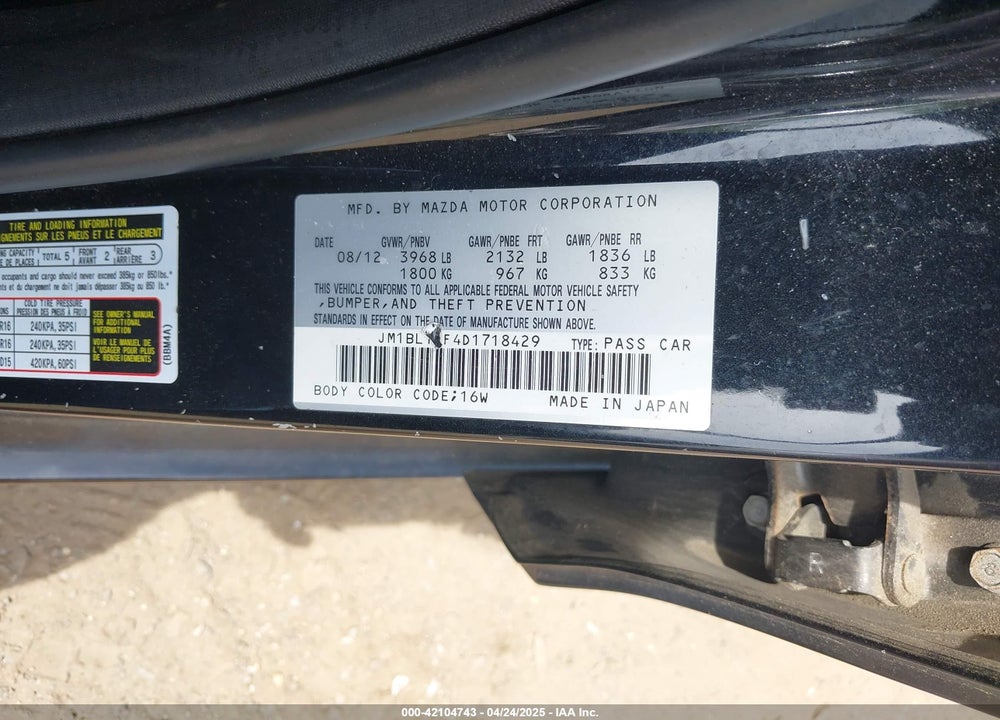 2013 MAZDA MAZDA3 VIN: JM1BL1TF4D1718429