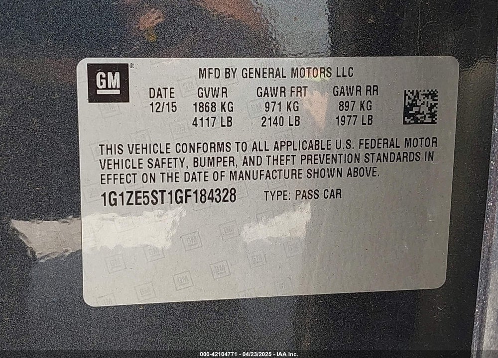 2016 CHEVROLET MALIBU 1LT VIN: 1G1ZE5ST1GF184328