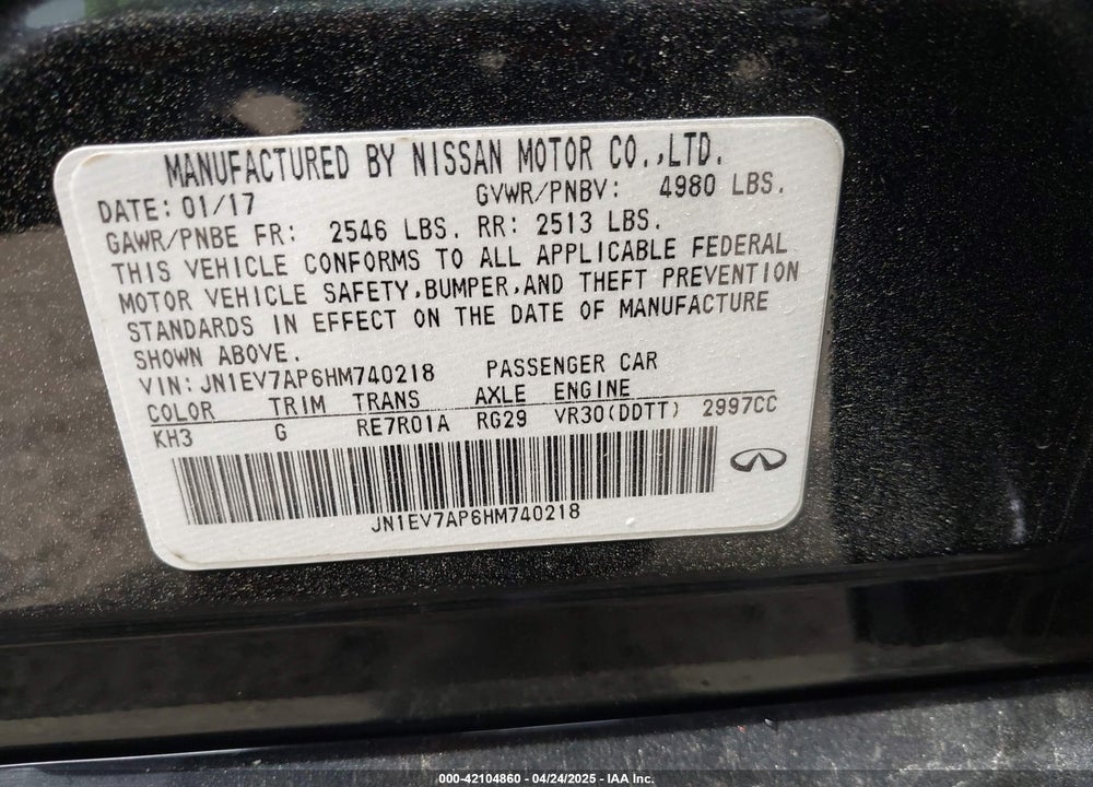2017 INFINITI Q50 VIN: JN1EV7AP6HM740218