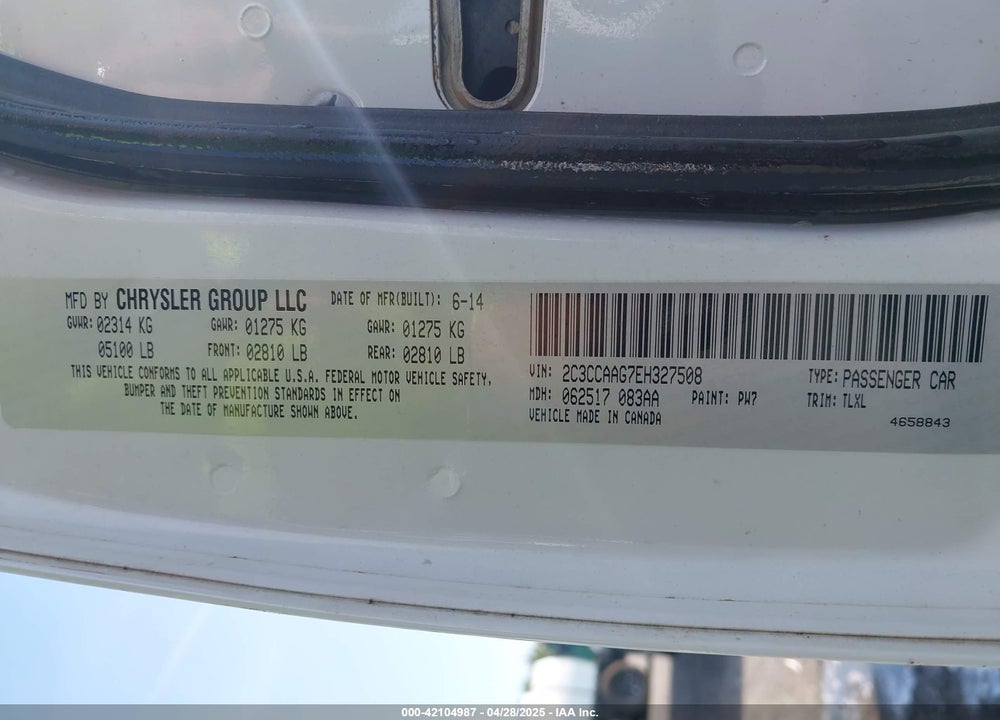 2014 CHRYSLER 300 VIN: 2C3CCAAG7EH327508