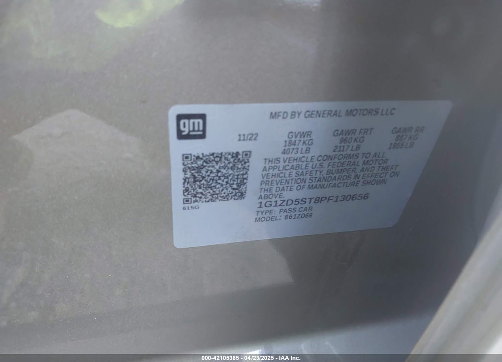 2023 CHEVROLET MALIBU FWD 1LT VIN: 1G1ZD5ST8PF130656