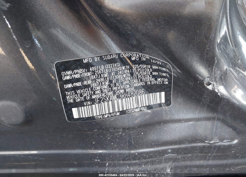 2024 SUBARU FORESTER VIN: JF2SKAMC3RH482086