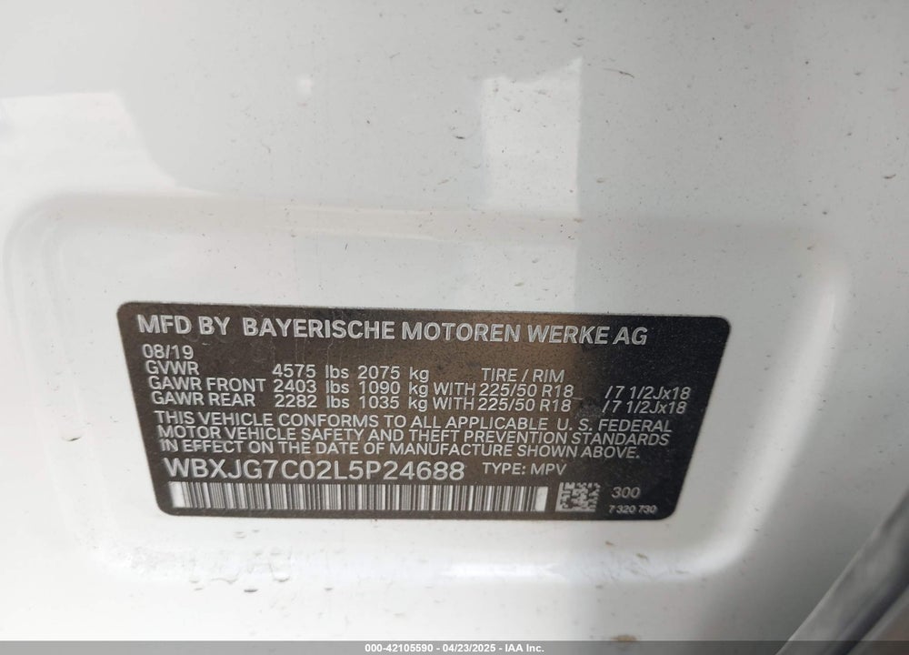 2020 BMW X1 VIN: WBXJG7C02L5P24688