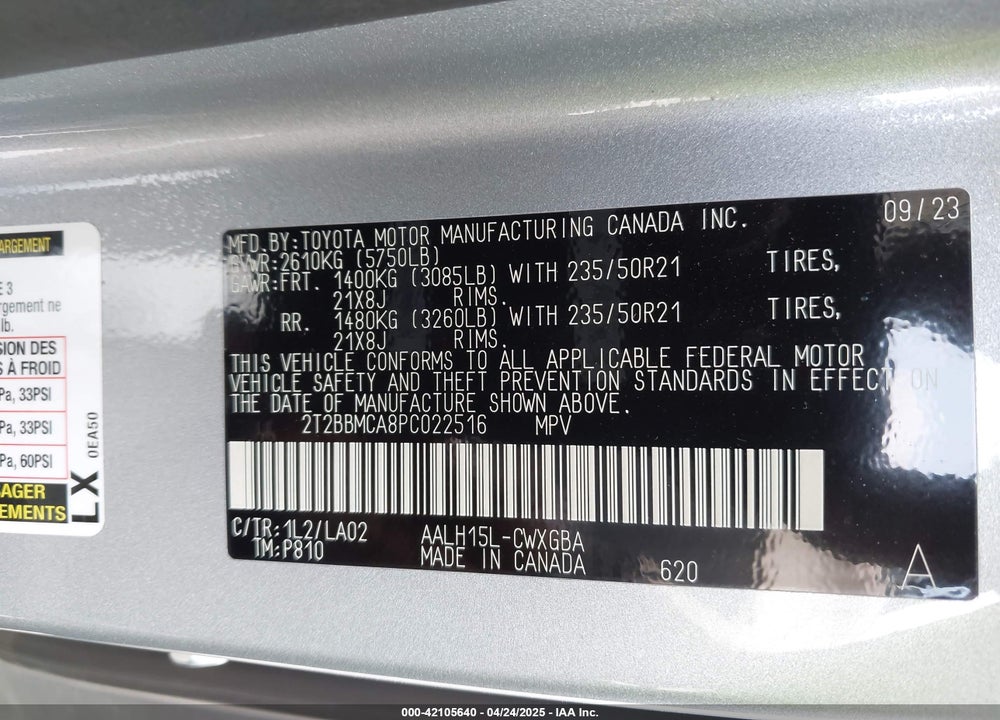 2023 LEXUS RX 350H VIN: 2T2BBMCA8PC022516