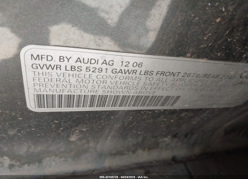 2007 AUDI A6 VIN: WAUEH74F47N098613