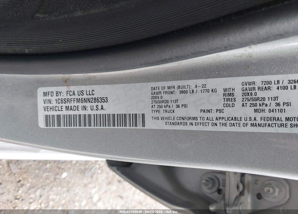 2022 RAM 1500 VIN: 1C6SRFFM6NN286353