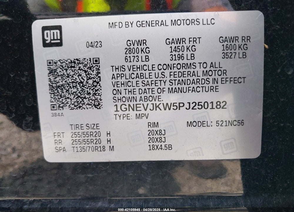 2023 CHEVROLET TRAVERSE VIN: 1GNEVJKW5PJ250182