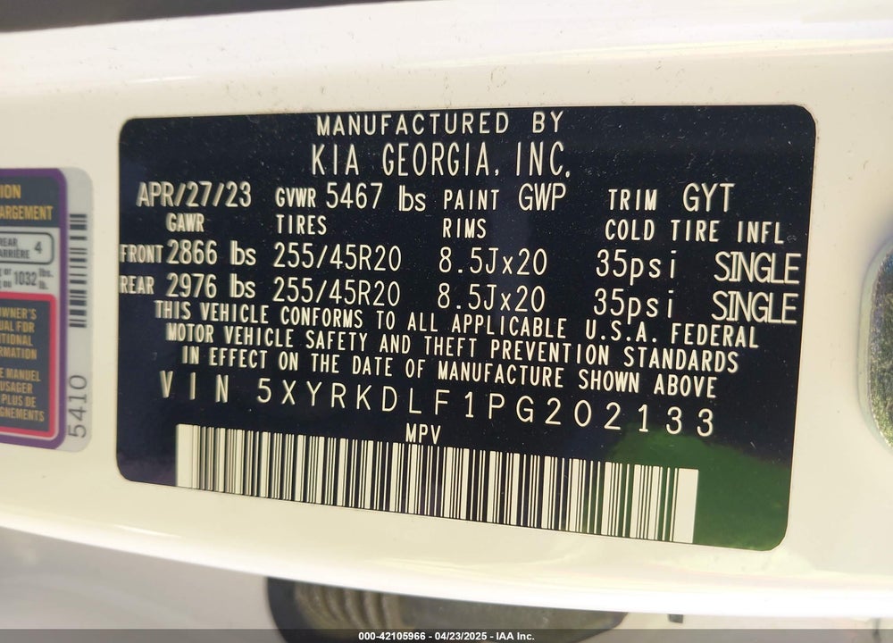 2023 KIA SORENTO SX VIN: 5XYRKDLF1PG202133