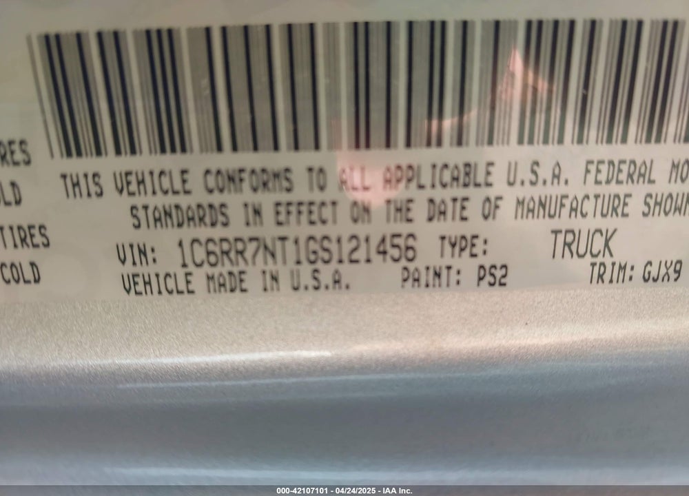 2016 RAM 1500 LAIE VIN: 1C6RR7NT1GS121456