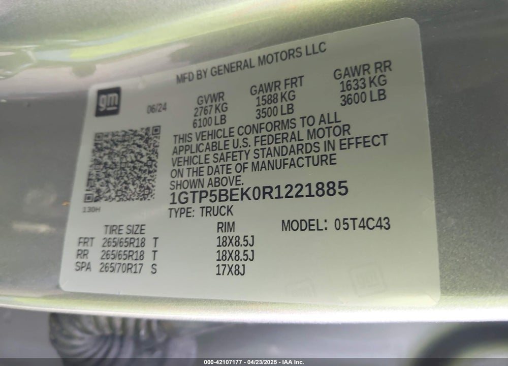 2024 GMC CANYON VIN: 1GTP5BEK0R1221885