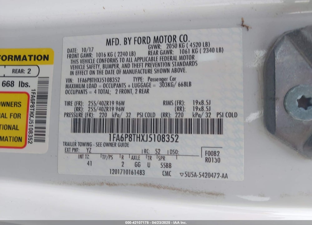 2018 FORD MUSTANG VIN: 1FA6P8THXJ5108352