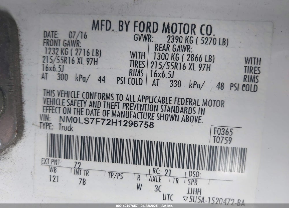 2017 FORD TRANSIT CONNECT XLT VIN: NM0LS7F72H1296758