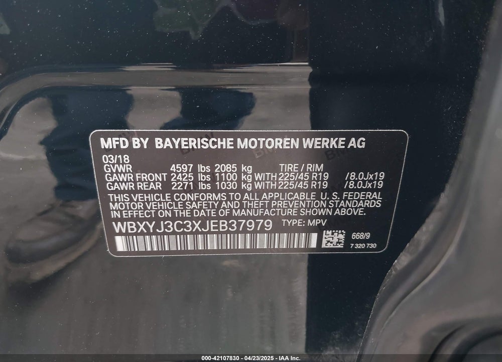 2018 BMW X2 VIN: WBXYJ3C3XJEB37979