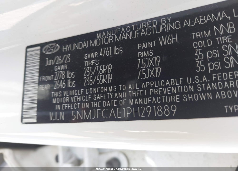 2023 HYUNDAI TUCSON SEL VIN: 5NMJFCAE1PH291889