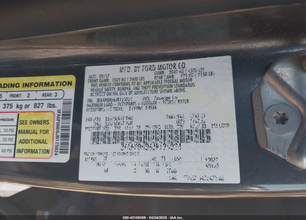 2018 FORD FUSION VIN: 3FA6P0HD6JR125024