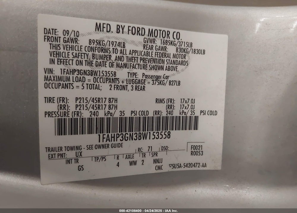 2011 FORD FOCUS SES VIN: 1FAHP3GN3BW153558