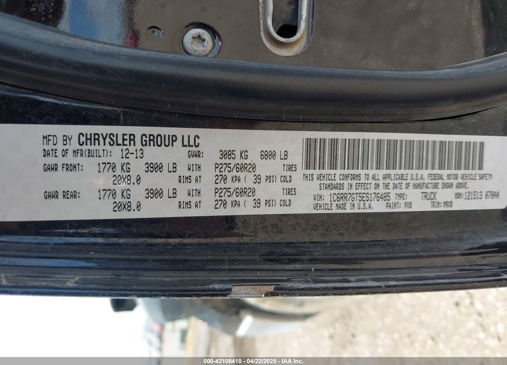 2014 RAM 1500 VIN: 1C6RR7GT5ES176485