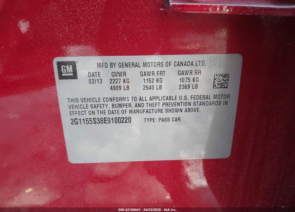 2014 CHEVROLET IMPALA 2LZ VIN: 2G1155S38E9100220