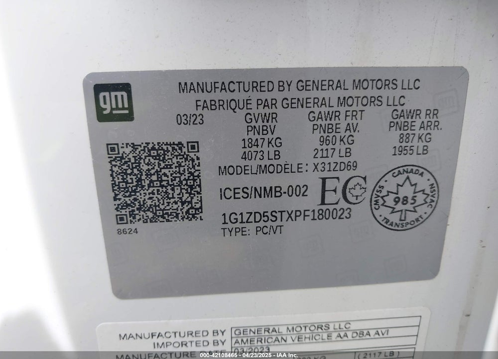 2023 CHEVROLET MALIBU FWD 1LT VIN: 1G1ZD5STXPF180023