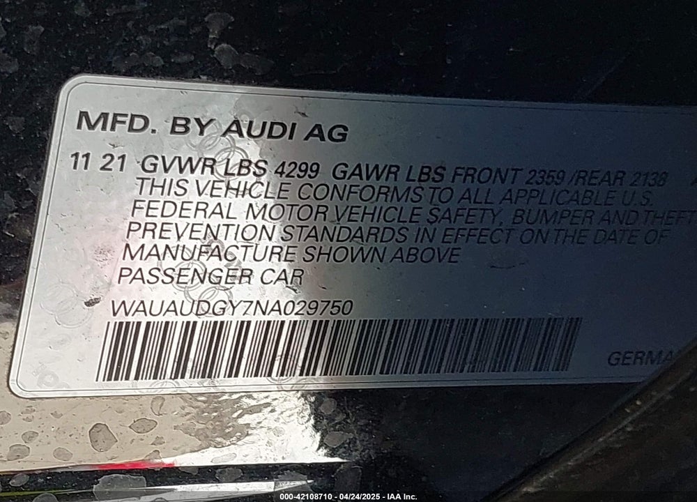 2022 AUDI A3 PREMIUM 40 TFSI FRONT-WHEEL DRIVE S TRONIC VIN: WAUAUDGY7NA029750