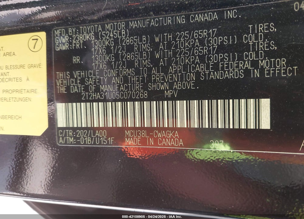 2005 LEXUS RX 330 VIN: 2T2HA31U05C070268