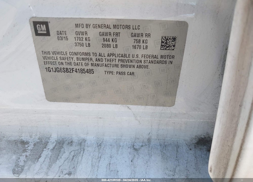 2015 CHEVROLET SONIC RS AUTO VIN: 1G1JG6SB2F4185485