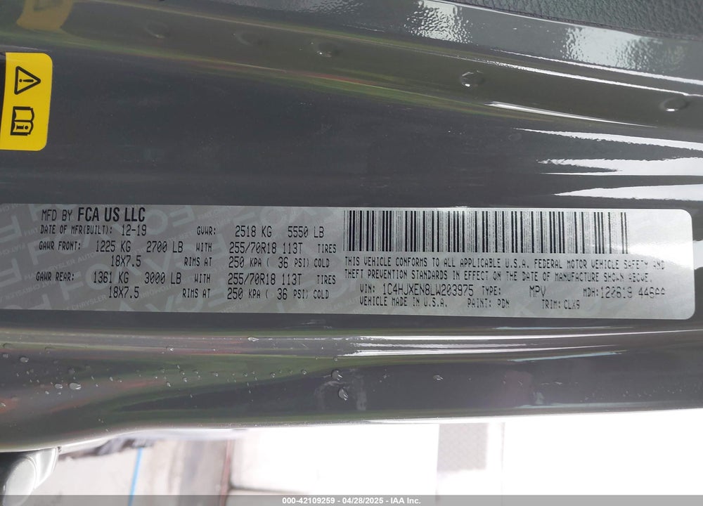 2020 JEEP WRANGLER UNLIMITED VIN: 1C4HJXEN8LW203975