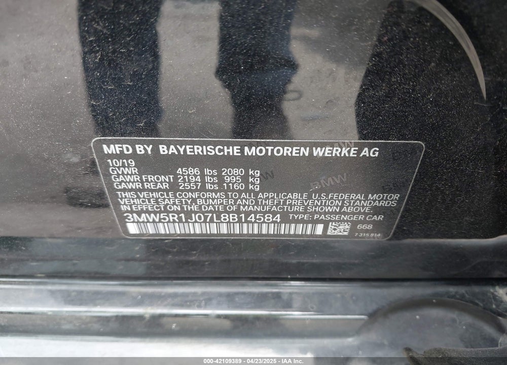 2020 BMW 330I VIN: 3MW5R1J07L8B14584